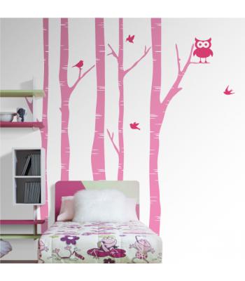 Medžiai beržai su paukščiais